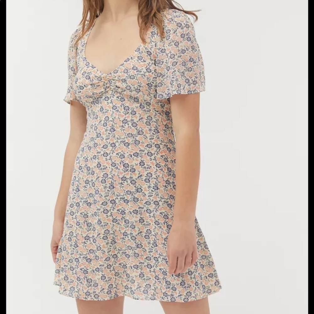 UO spring floral chiffon tie back mini dress